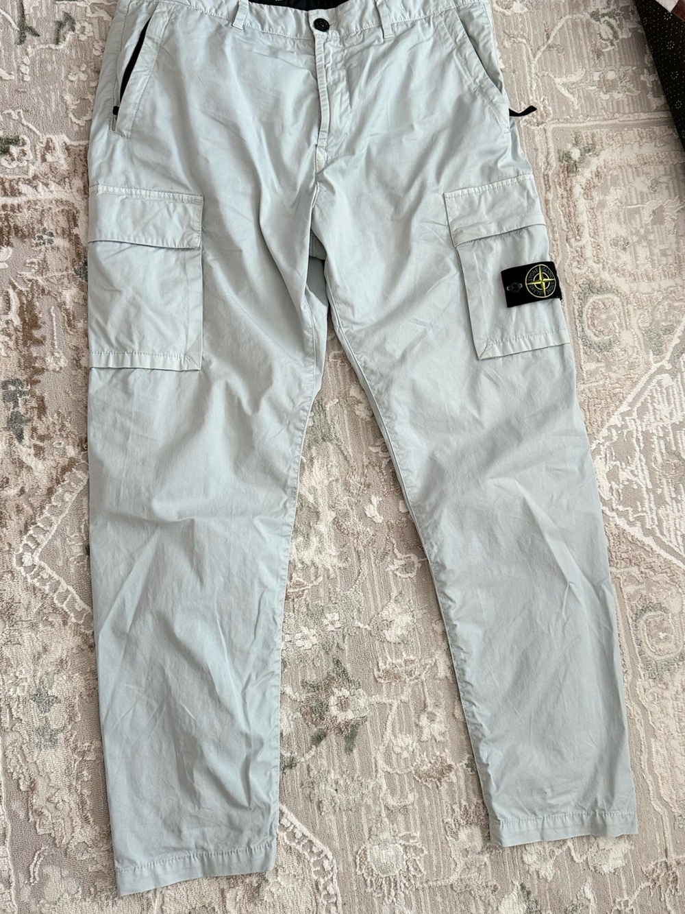 Stone Island Light Gray Cargo Pants with Badge